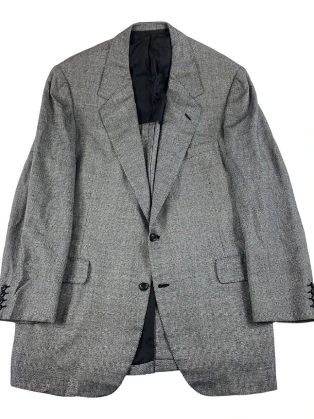 Oxxford Clothes Blue White Tickweave Half Lined Wool Mens Blazer 44T 93242SEN2